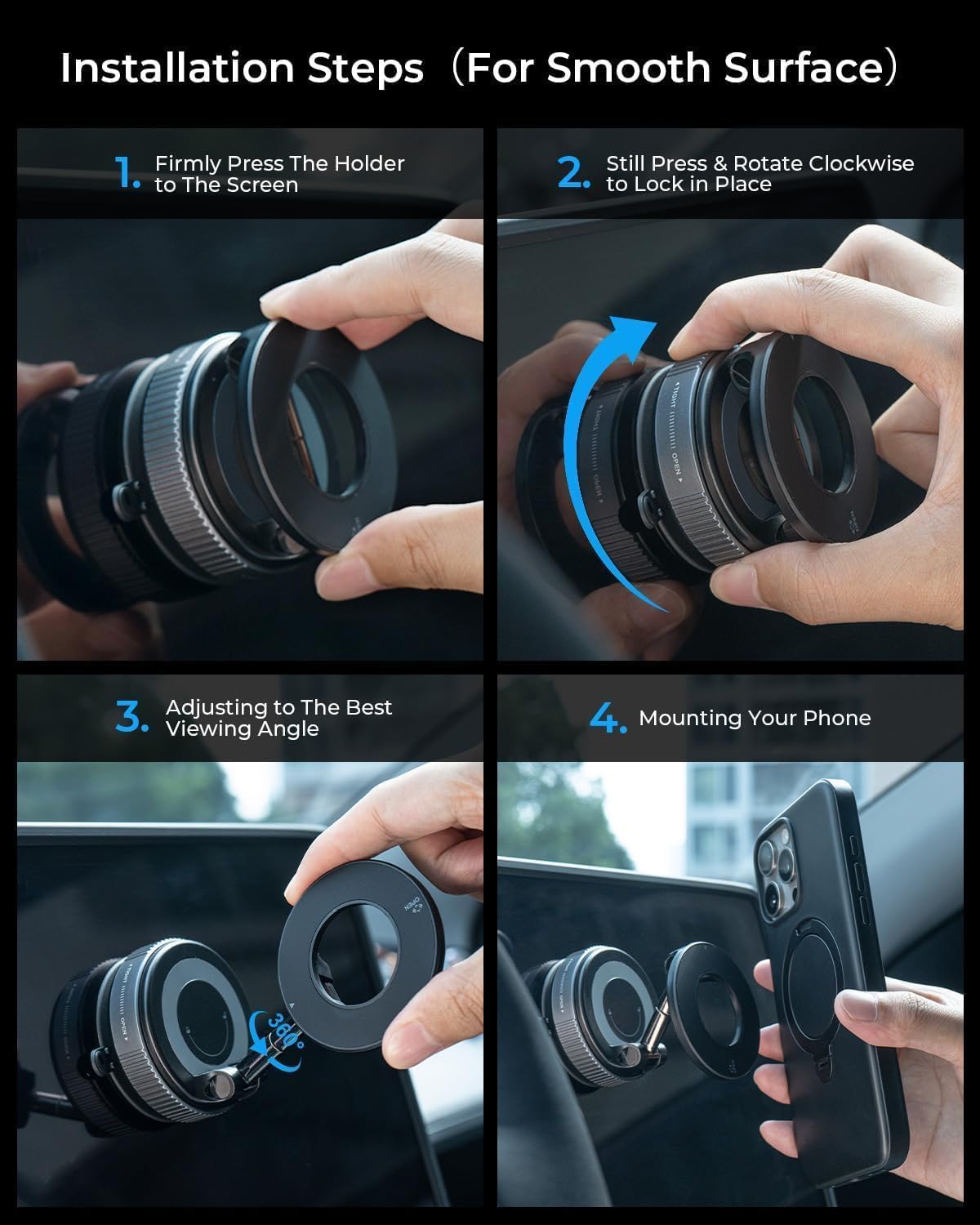 360° Vacuum Suction Magnetic Phone Holder Black 60x60x40mm, Dashboard Phone Holder Magsafe Car Mount, Car Mobile Holder, Mirror & Gym Phone Holder (6 Months Warranty)