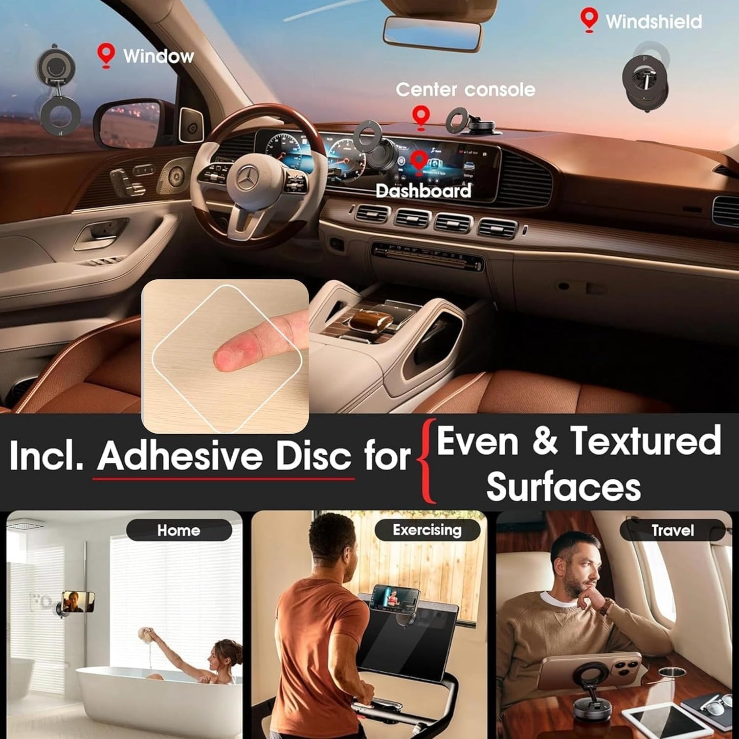 360° Vacuum Suction Magnetic Phone Holder Black 60x60x40mm, Dashboard Phone Holder Magsafe Car Mount, Car Mobile Holder, Mirror & Gym Phone Holder (6 Months Warranty)