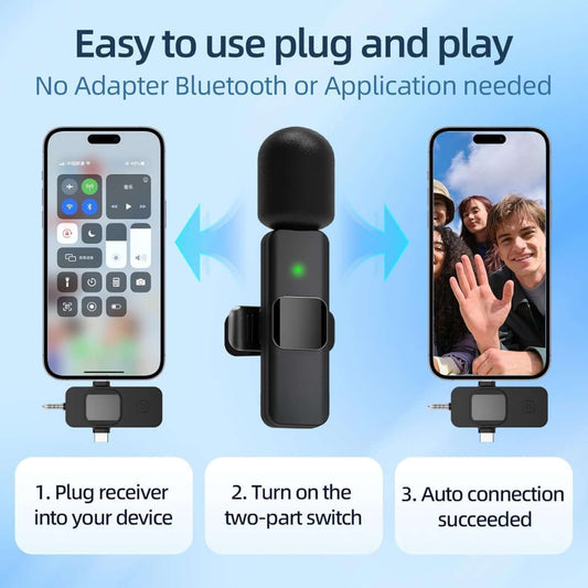 3 in 1 Wireless Lavalier Microphone Plug and Play Connection
