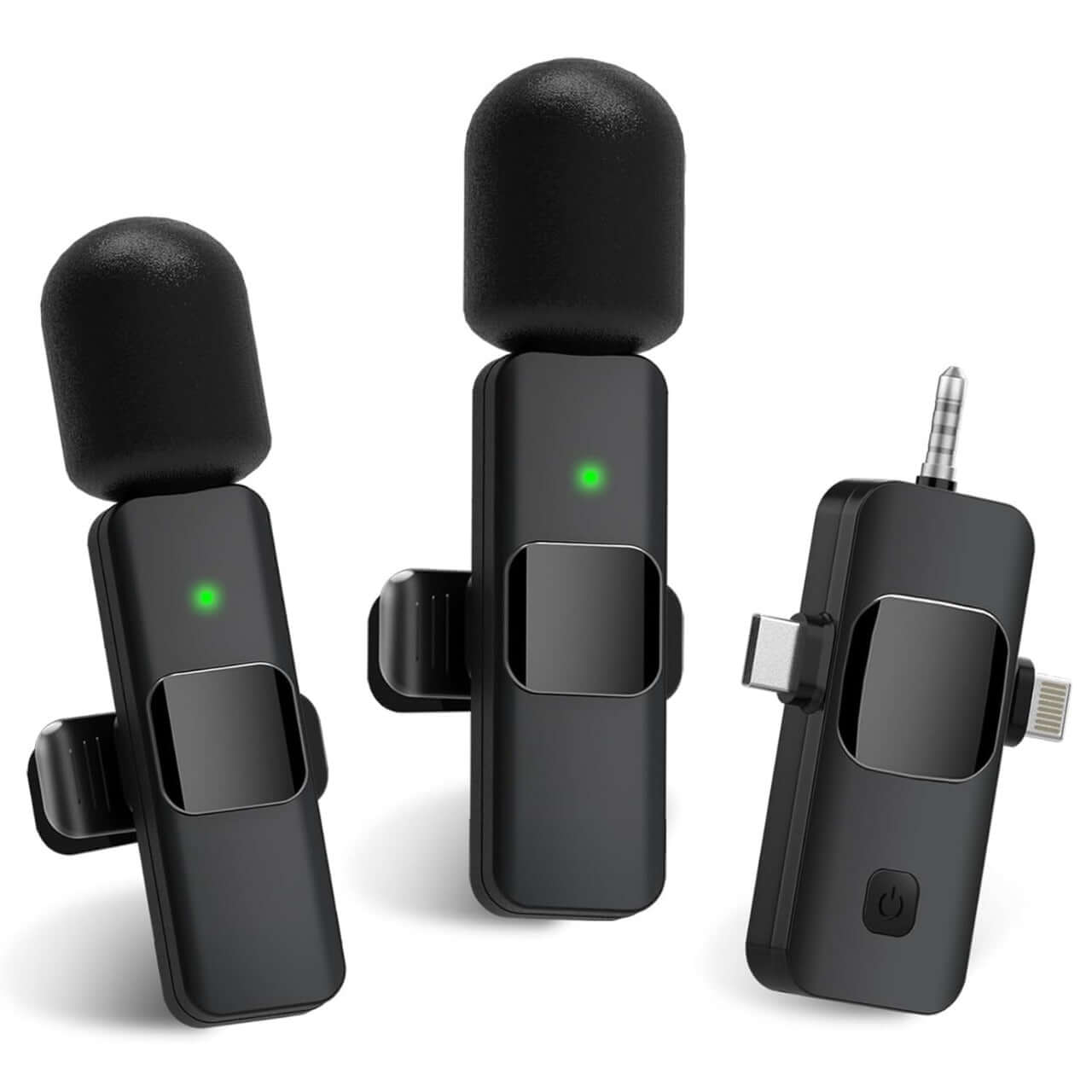 3 in 1 Wireless Lavalier Microphone Front View Dual Mic Receiver