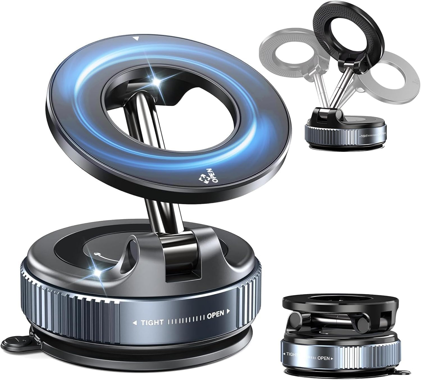 360° Vacuum Suction Magnetic Phone Holder Black 60x60x40mm, Dashboard Phone Holder Magsafe Car Mount, Car Mobile Holder, Mirror & Gym Phone Holder (6 Months Warranty)