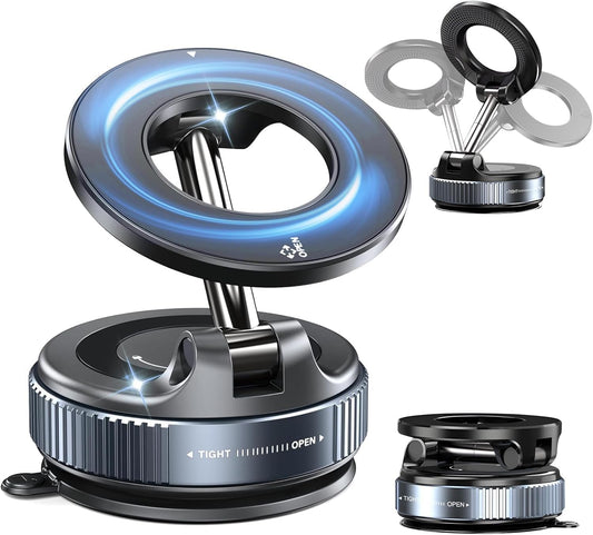 360° Vacuum Suction Magnetic Phone Holder Black 60x60x40mm, Dashboard Phone Holder Magsafe Car Mount, Car Mobile Holder, Mirror & Gym Phone Holder (6 Months Warranty)