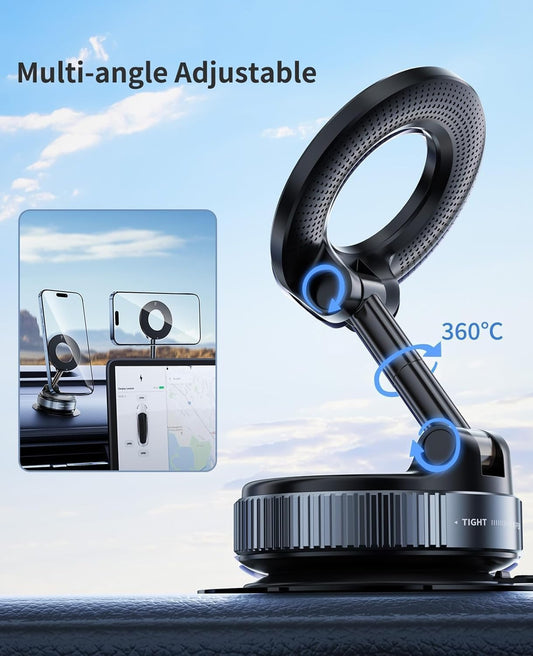 360° Vacuum Suction Magnetic Phone Holder Black 60x60x40mm, Dashboard Phone Holder Magsafe Car Mount, Car Mobile Holder, Mirror & Gym Phone Holder (6 Months Warranty)