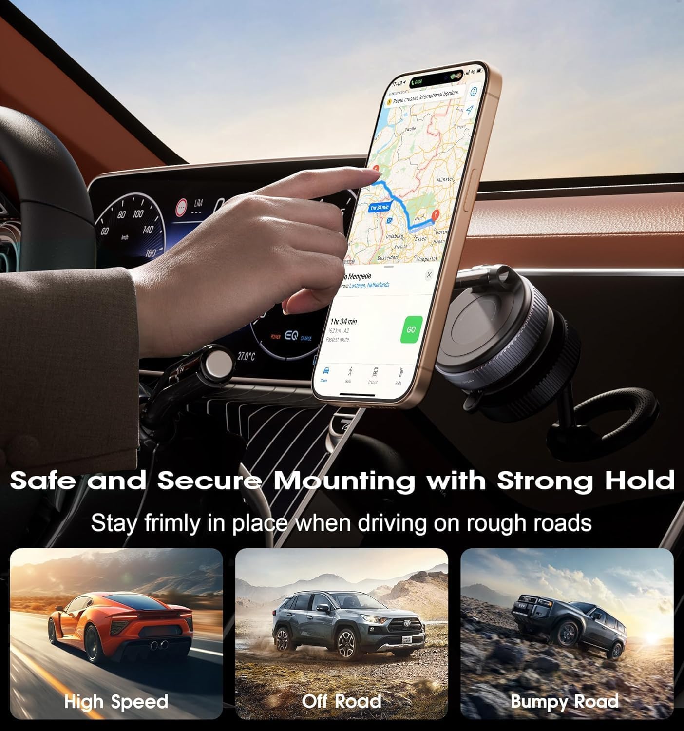 360° Vacuum Suction Magnetic Phone Holder Black 60x60x40mm, Dashboard Phone Holder Magsafe Car Mount, Car Mobile Holder, Mirror & Gym Phone Holder (6 Months Warranty)