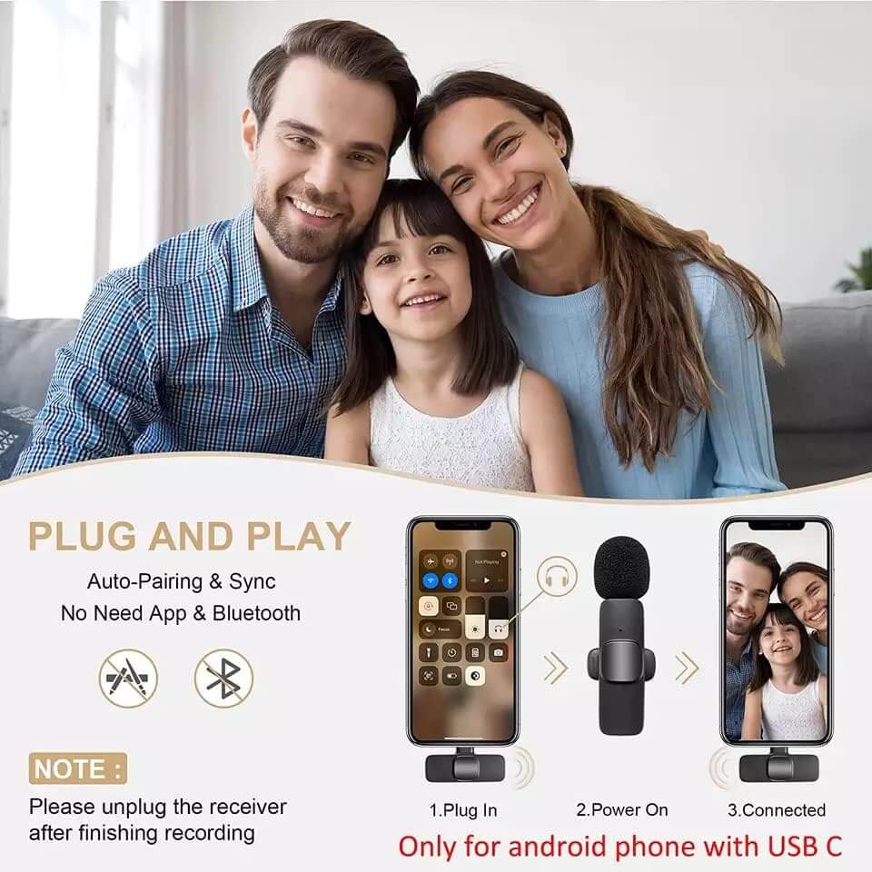 K9 Wireless Lavalier Microphone Dual Mic Receiver Plug and Play Connection