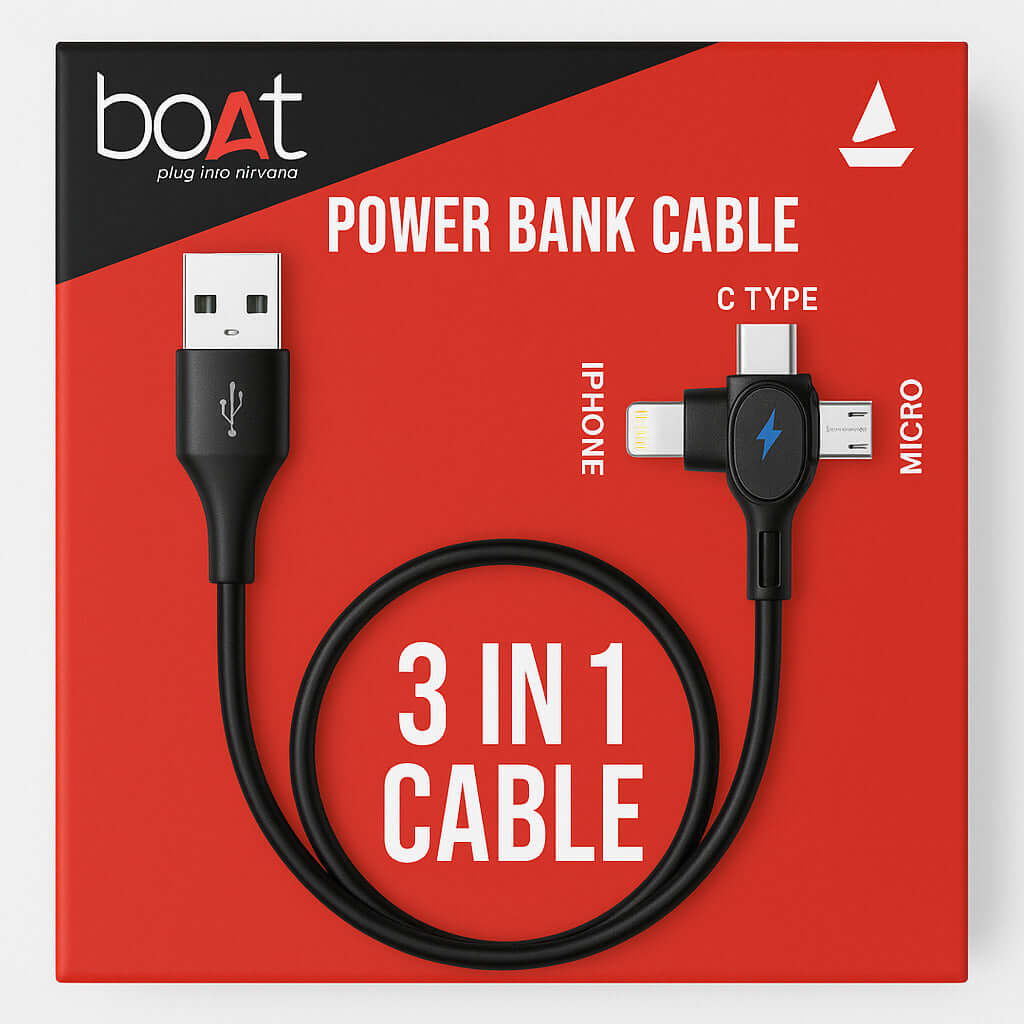 boAt 120W 3-in-1 Fast Charging Cable – Back Box View with Specs