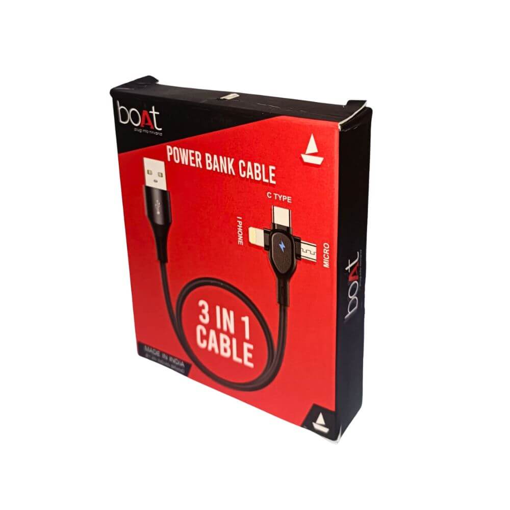 boAt 120W 3-in-1 Fast Charging Cable – Power Bank Cable Packaging Design