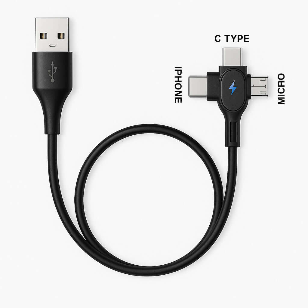 boAt 120W 3-in-1 Fast Charging Cable – Type-C Micro Lightning Black Wire