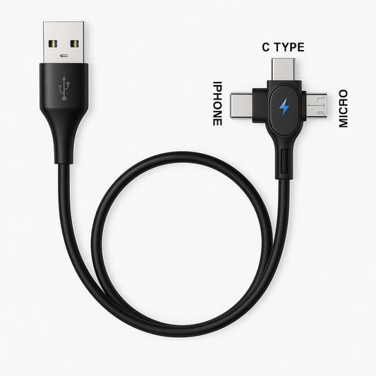 boAt 120W 3-in-1 Fast Charging Cable – Type-C Micro Lightning Black Wire