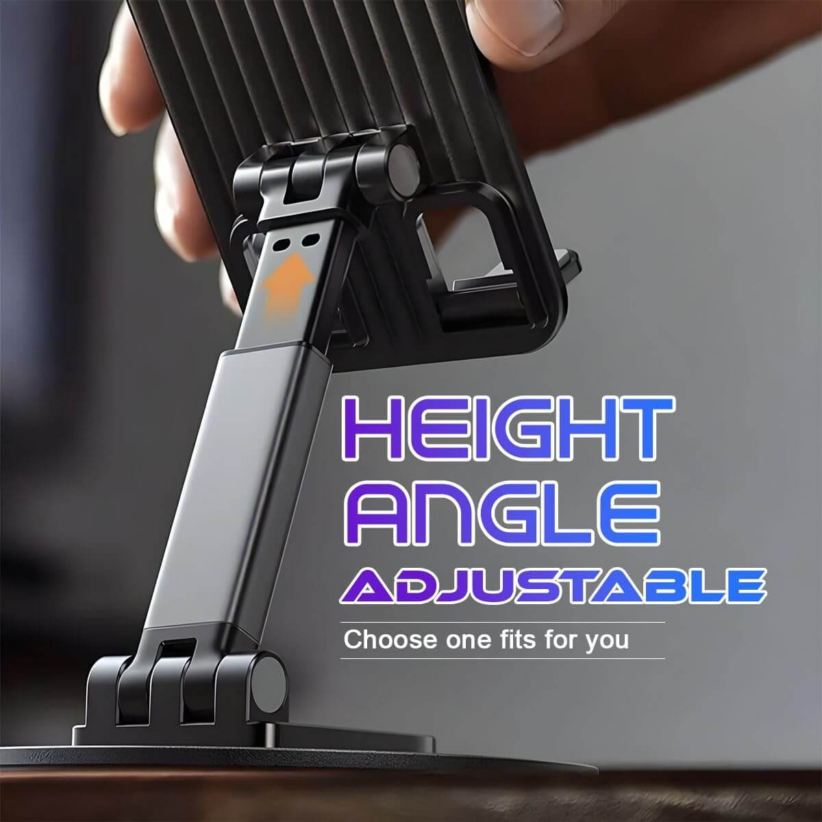 360 Adjustable Foldable Phone & Tablet Stand Black - Height Adjustable for optimal viewing angles.