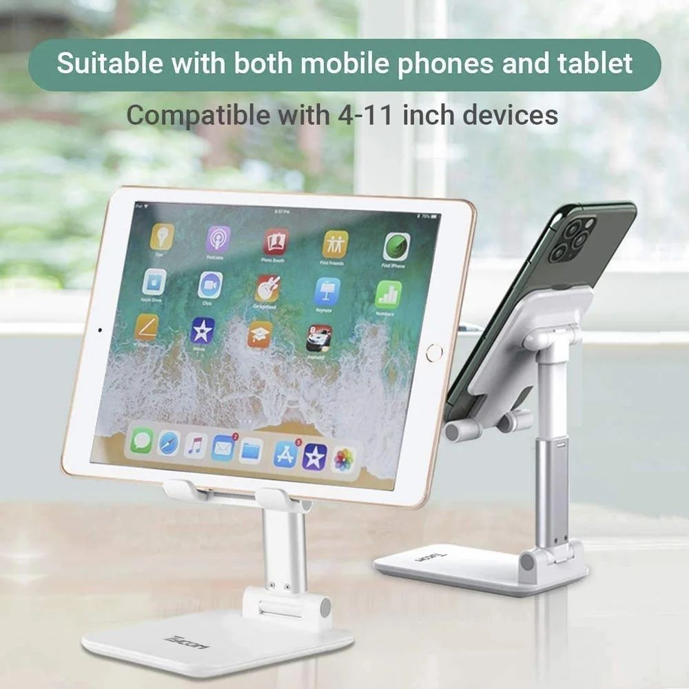 Premium Adjustable Foldable Mobile Stand & Holder for Desk, Office & Home | Height & Angle Adjustable Phone Stand for Table Use