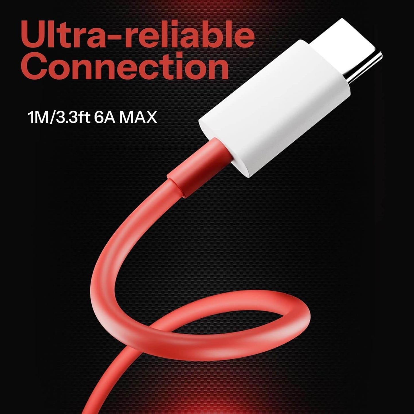 OnePlus 5A Type-C Fast Charging Cable 1M SuperVOOC in red with ultra-reliable connection for fast charging.