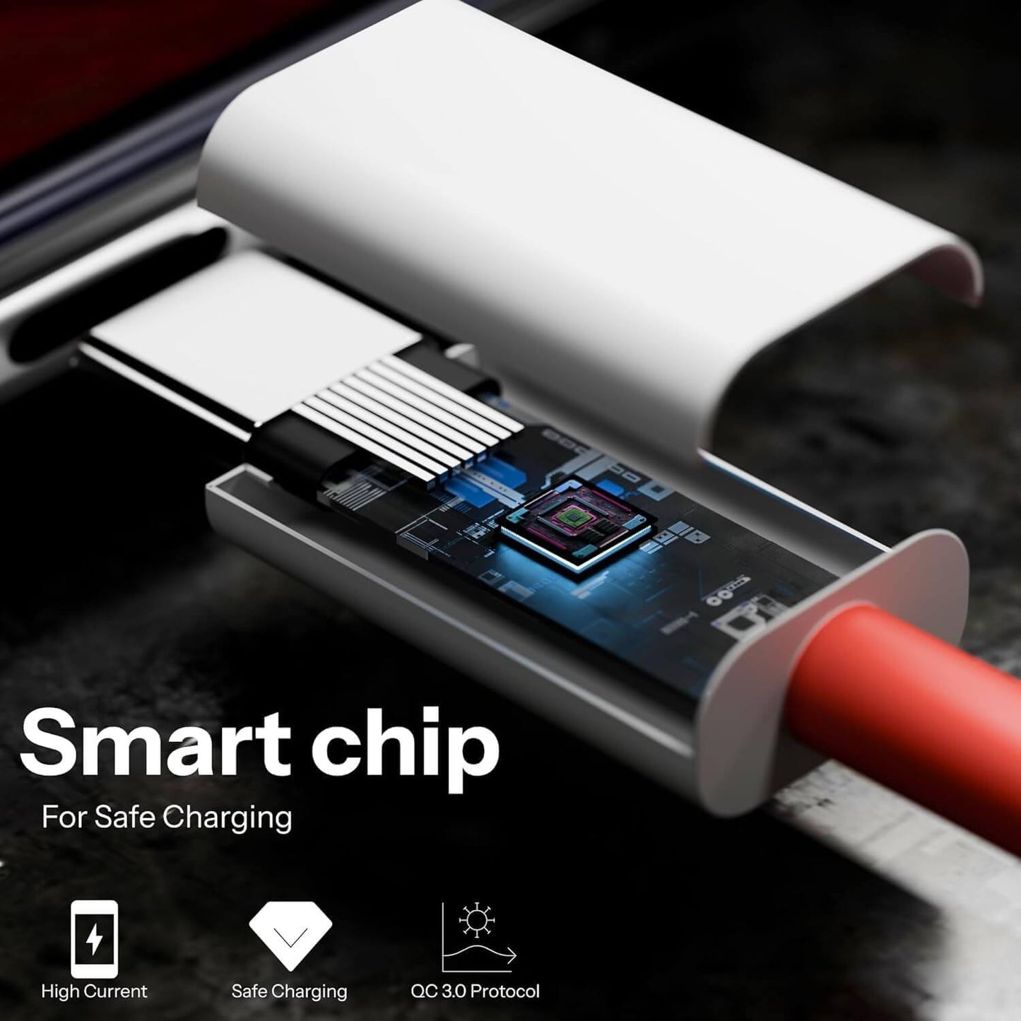 OnePlus 5A Type-C Fast Charging Cable with smart chip for safe charging and high current delivery.