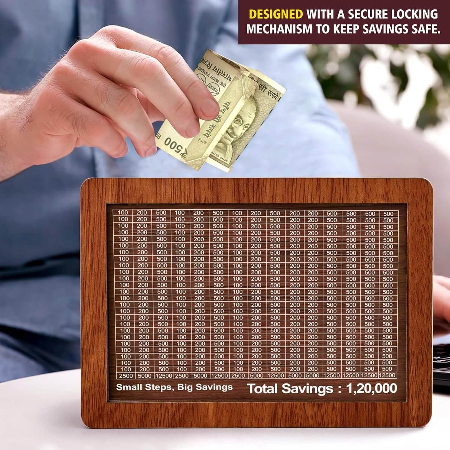 Wooden Money Saving Box 100000 Piggy Bank Secure Locking Design