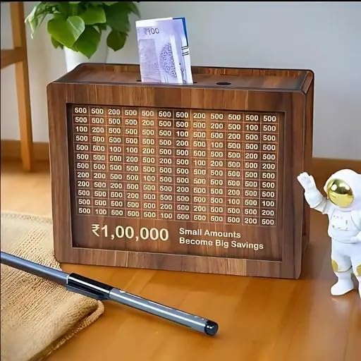 Wooden Money Saving Box 100000 Piggy Bank on Table Decor Display
